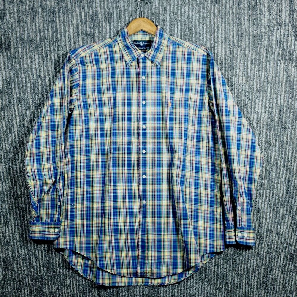 Ralph Lauren 'Classic Fit' Mens L Yellow Blue Tartan Plaid Button-Down Shirt
